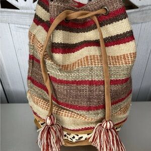 Striped Woven Bucket Bag